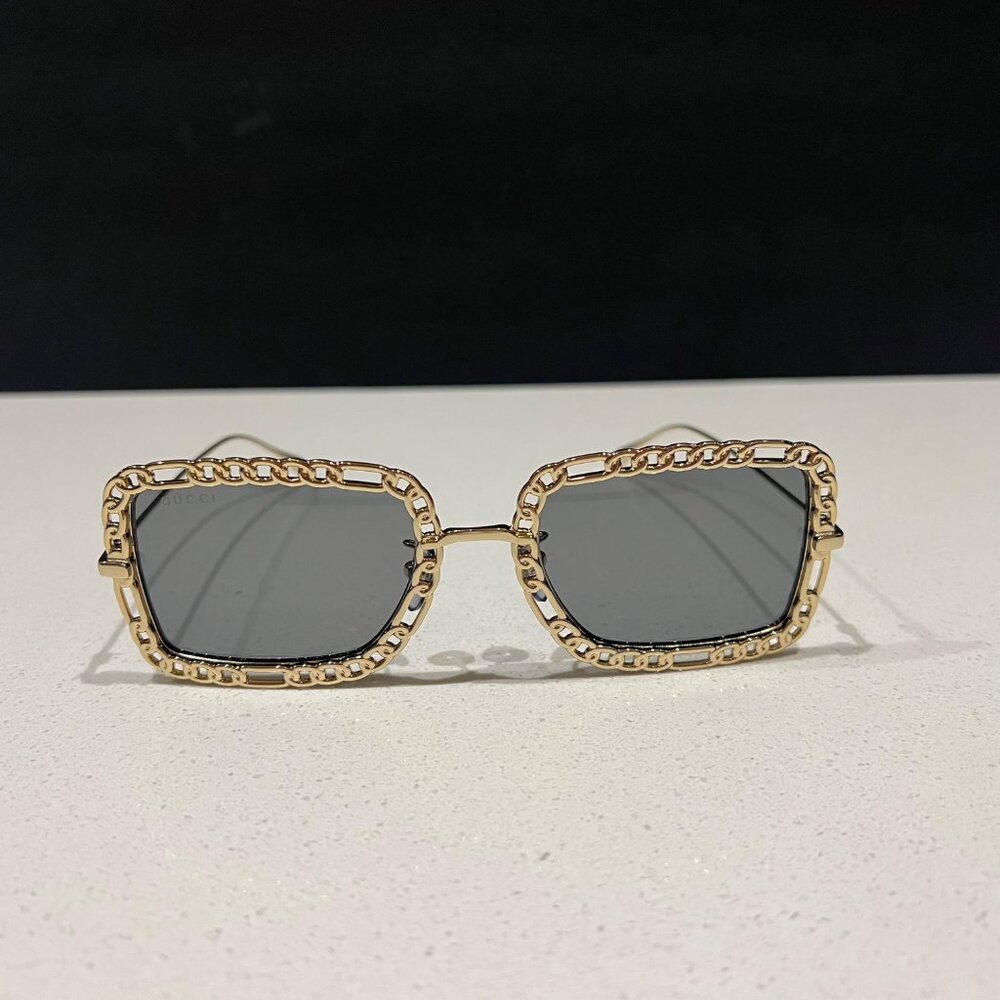 Gucci GG 1112S 001 gold chain Square Sunglasses, 54mm NEW - Picture 5 of 12